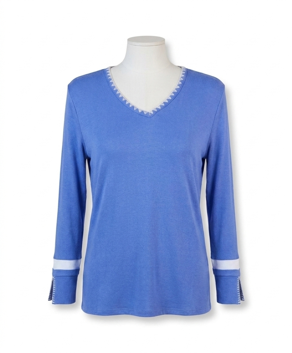 NEW FRENCH KYSS stitched v-neck top in peri